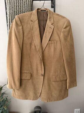 Men's Tan Suede Blazer Sports Coat Jacket - Classic Single-Breasted Style